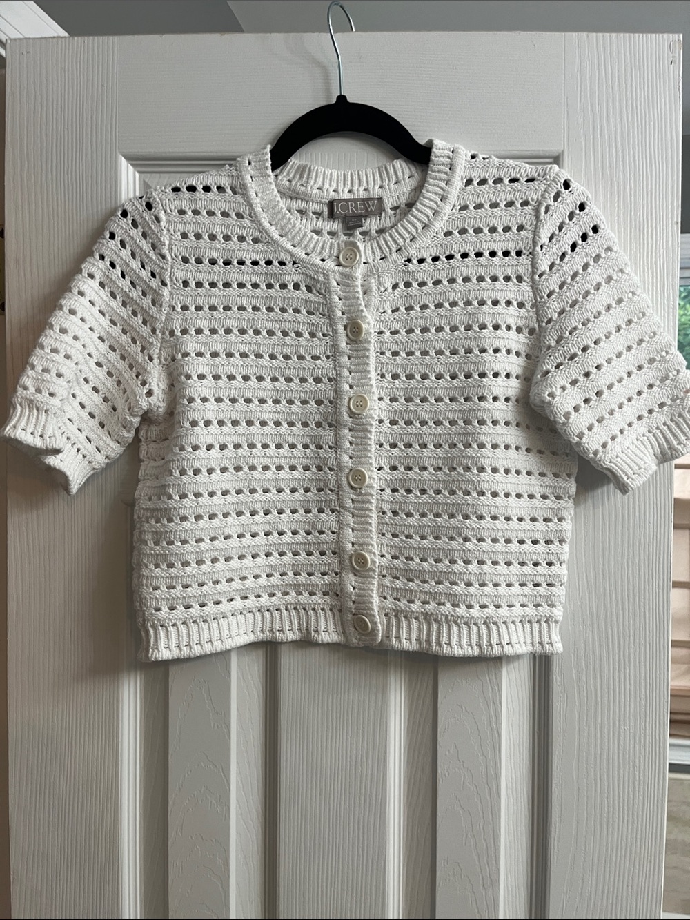 J CREW Open knit button down short-sleeve knit top/cardigan